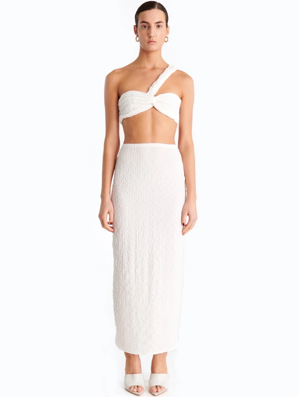 NWT Ronny Kobo Estefan Textured Midi Skirt White XL $298 Retail